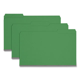 Expanding Recycled Heavy Pressboard Folders, 1/3-Cut Tabs: Assorted, Legal Size, 1" Expansion, Green, 25/Box