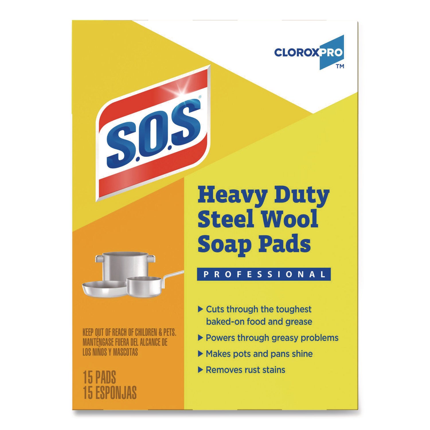 Steel Wool Soap Pads, 2.4 x 3, Steel, 15 Pads/Box, 12 Boxes/Carton