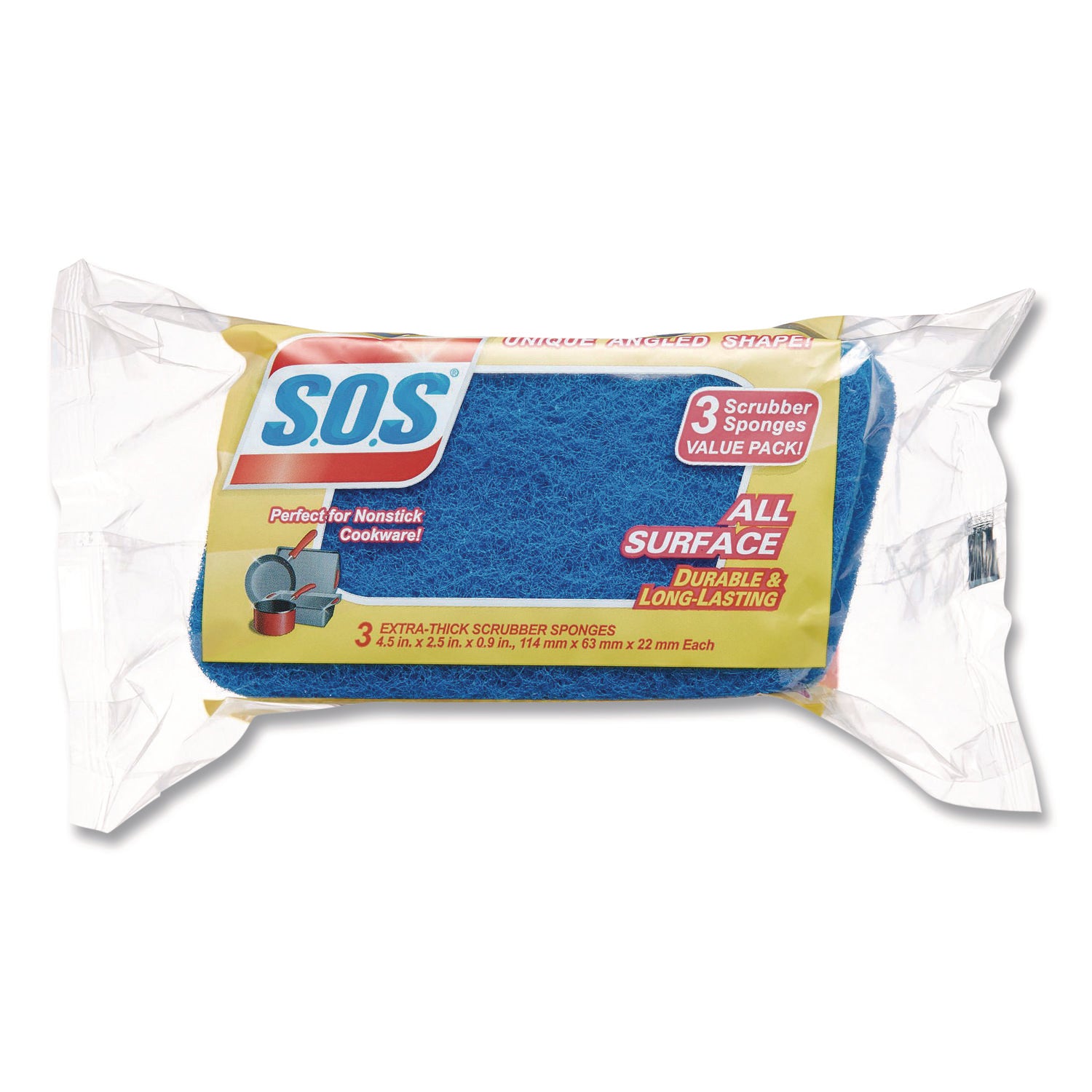 All Surface Scrubber Sponge, 2.5 x 4.5, 0.9" Thick, Dark Blue, 3/Pack, 8 Packs/Carton