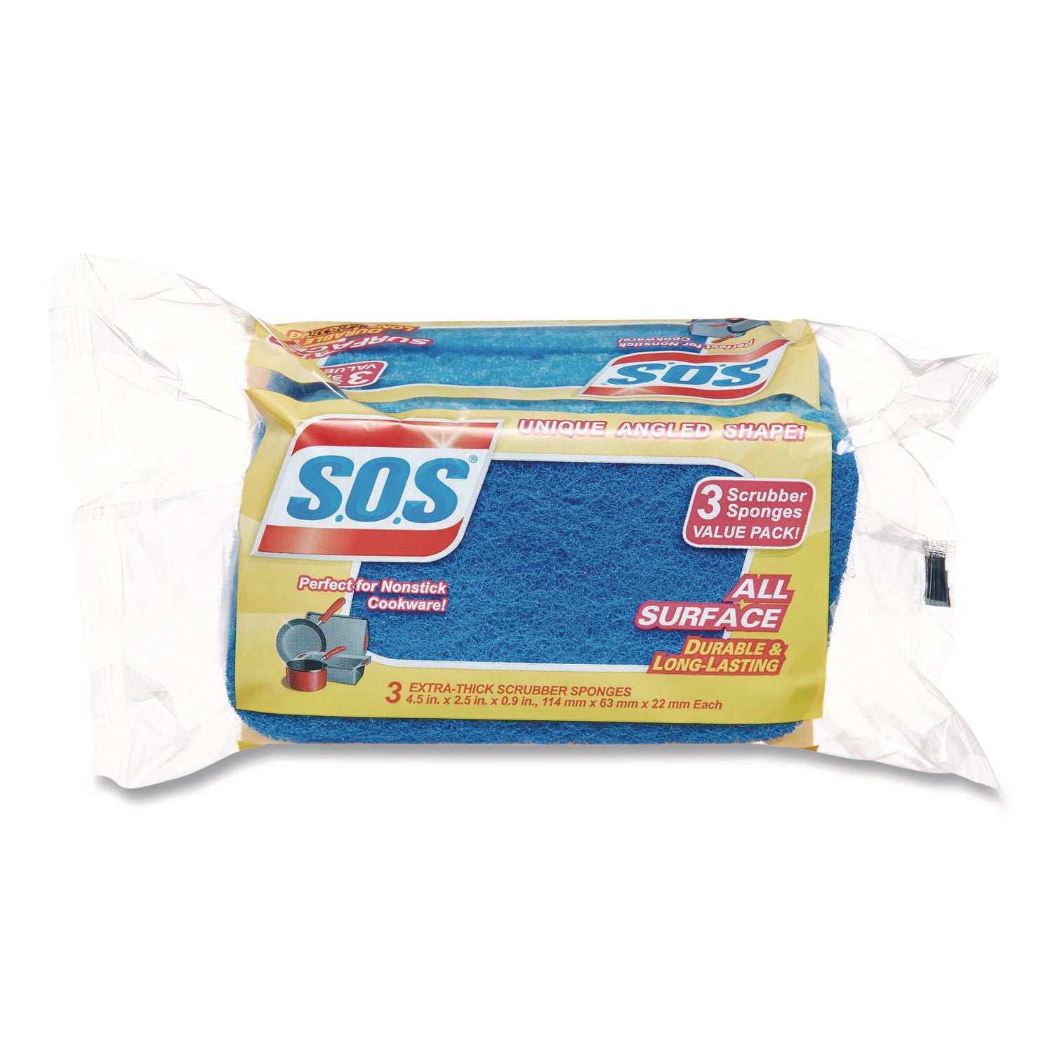 All Surface Scrubber Sponge, 2.5 x 4.5, 0.9" Thick, Dark Blue, 3/Pack, 8 Packs/Carton