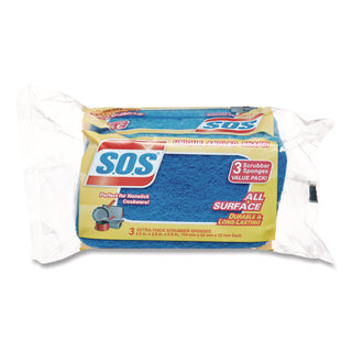 All Surface Scrubber Sponge, 2.5 x 4.5, 0.9" Thick, Dark Blue, 3/Pack, 8 Packs/Carton