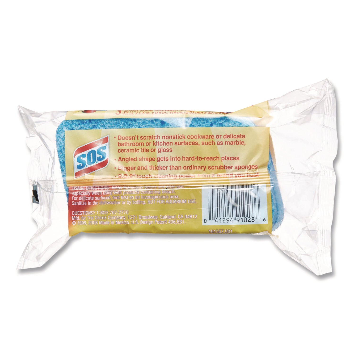 All Surface Scrubber Sponge, 2.5 x 4.5, 0.9" Thick, Dark Blue, 3/Pack, 8 Packs/Carton