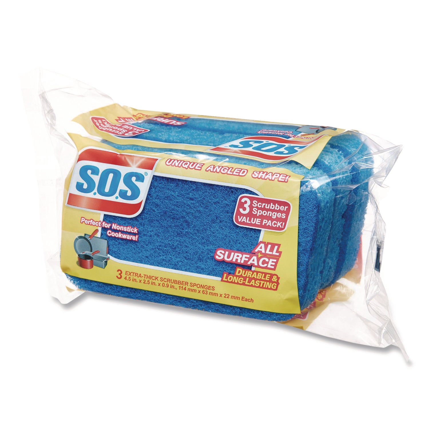 All Surface Scrubber Sponge, 2.5 x 4.5, 0.9" Thick, Dark Blue, 3/Pack, 8 Packs/Carton