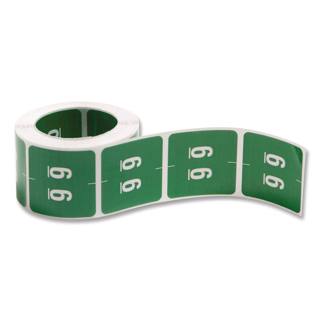 Numerical End Tab File Folder Labels, 6, 1.5 x 1.5, Green, 250/Roll