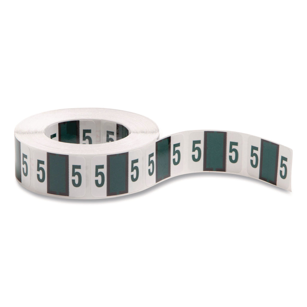 Numerical End Tab File Folder Labels, 5, 1 x 1.25, White, 500/Roll