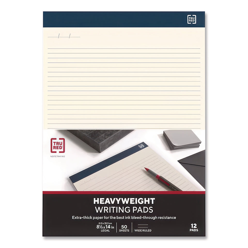 Notepads, Wide/Legal Rule, 50 Ivory 8.5 x 14 Sheets, 12/Pack