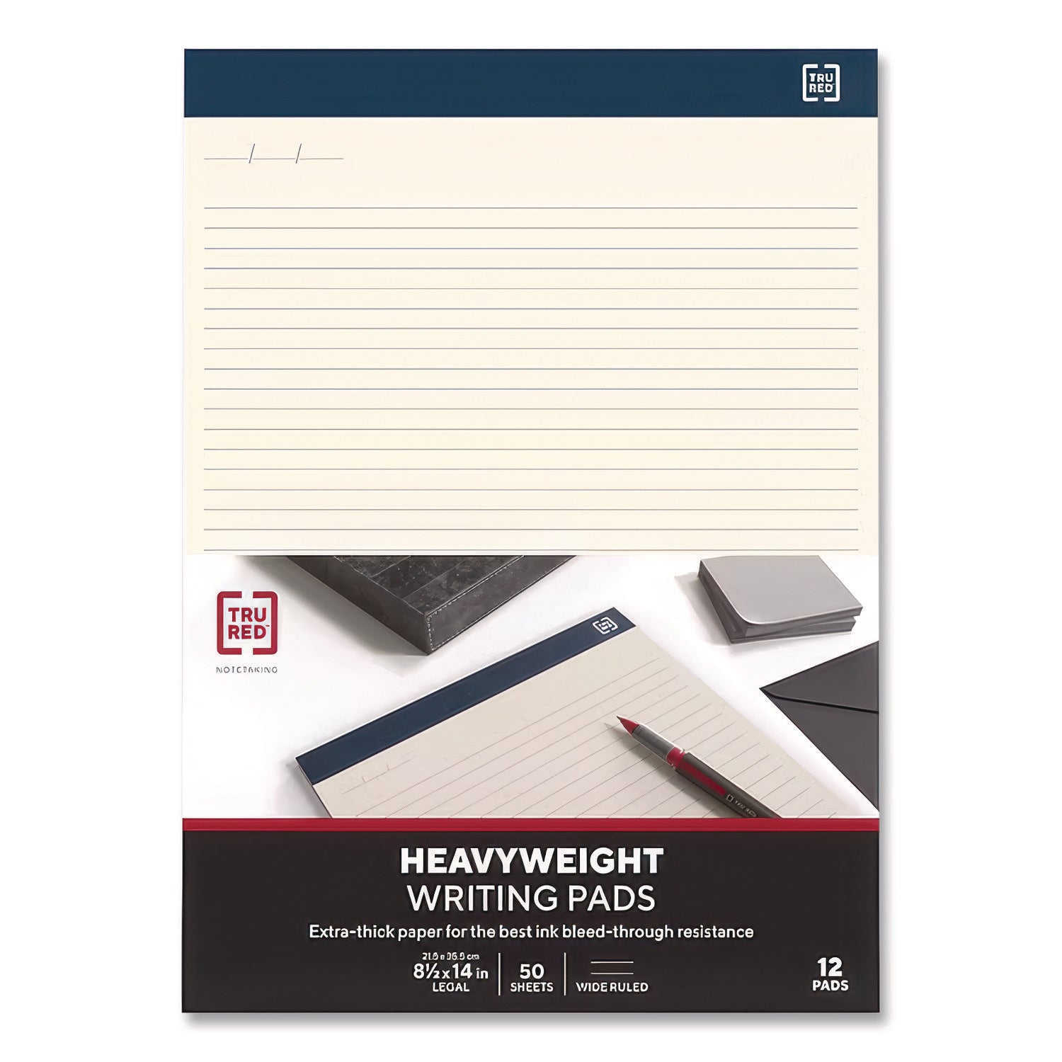 Notepads, Wide/Legal Rule, 50 Ivory 8.5 x 14 Sheets, 12/Pack