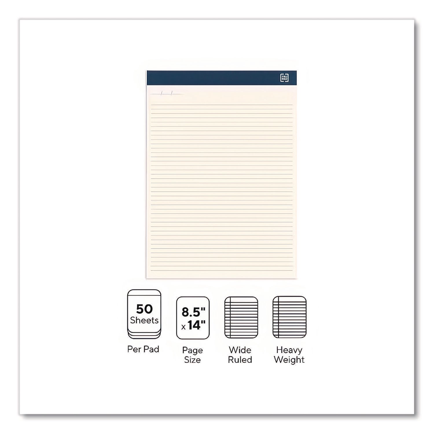 Notepads, Wide/Legal Rule, 50 Ivory 8.5 x 14 Sheets, 12/Pack