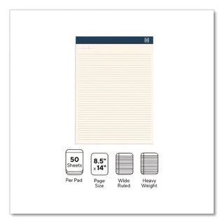 Notepads, Wide/Legal Rule, 50 Ivory 8.5 x 14 Sheets, 12/Pack