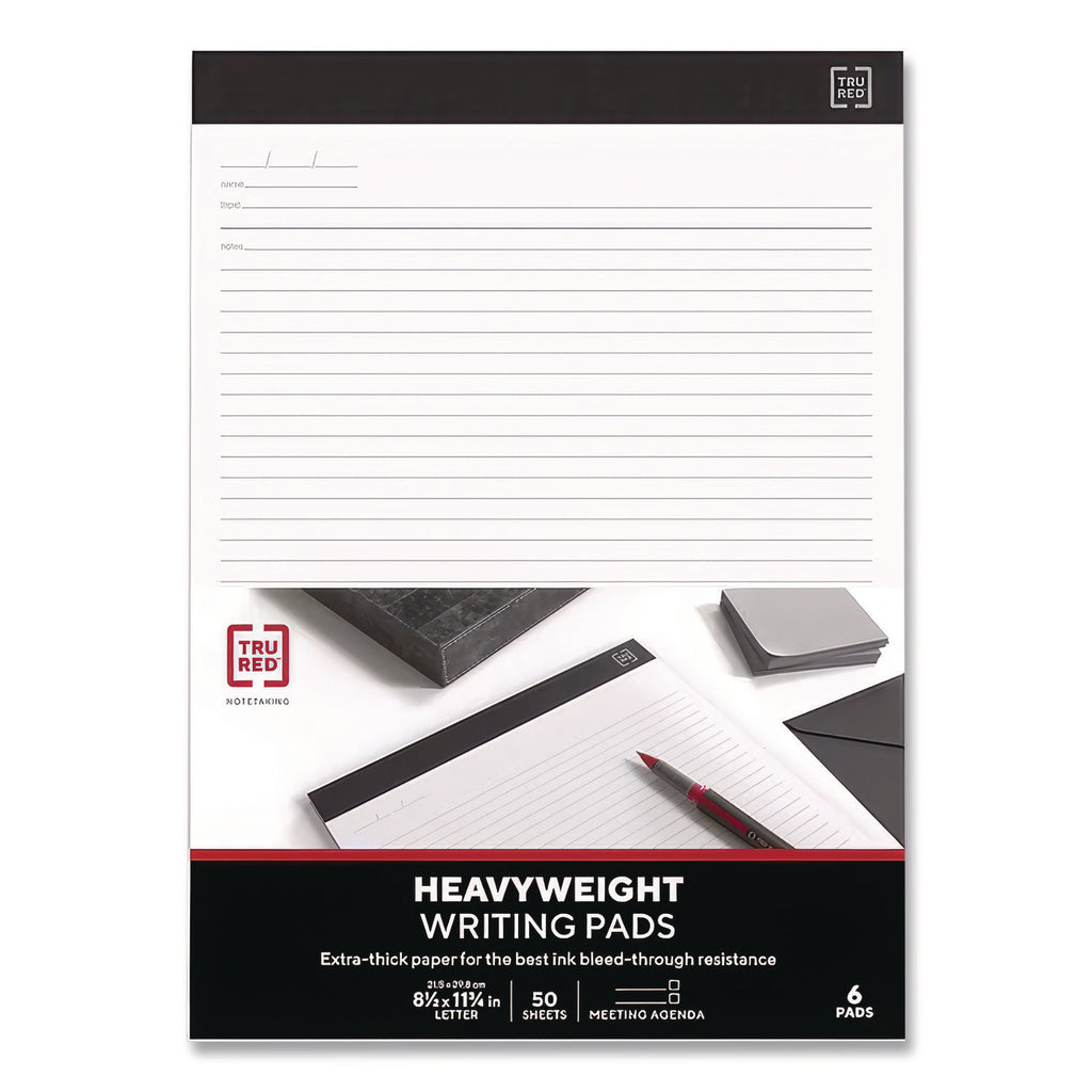 Notepads, Meeting-Minutes/Notes Format, 50 White 8.5 x 11.75 Sheets, 6/Pack