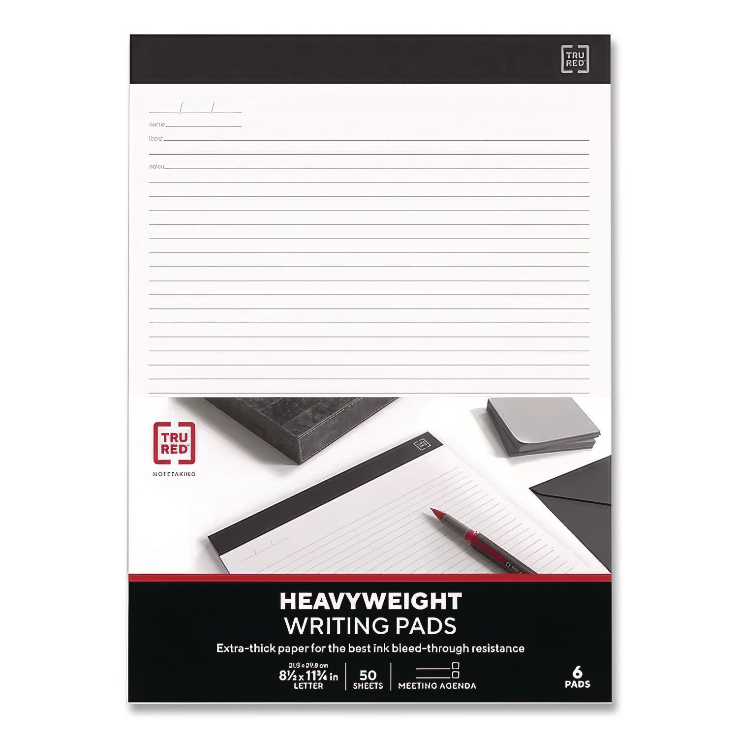 Notepads, Meeting-Minutes/Notes Format, 50 White 8.5 x 11.75 Sheets, 6/Pack