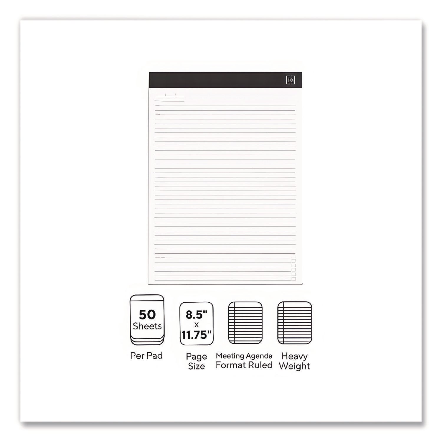 Notepads, Meeting-Minutes/Notes Format, 50 White 8.5 x 11.75 Sheets, 6/Pack