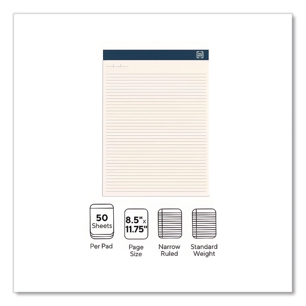 Notepads, Narrow Rule, 50 Ivory 8.5 x 11.75 Sheets, 12/Pack