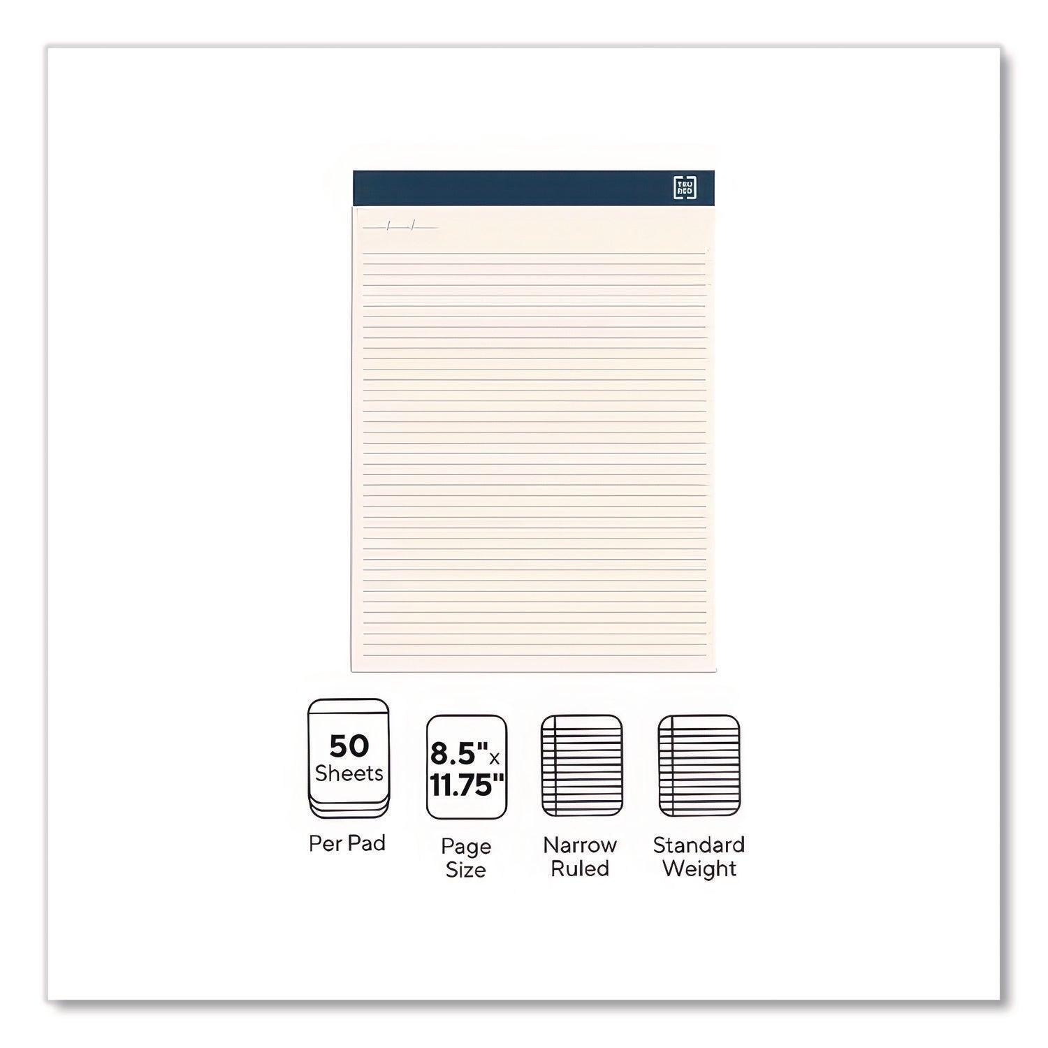 Notepads, Narrow Rule, 50 Ivory 8.5 x 11.75 Sheets, 12/Pack