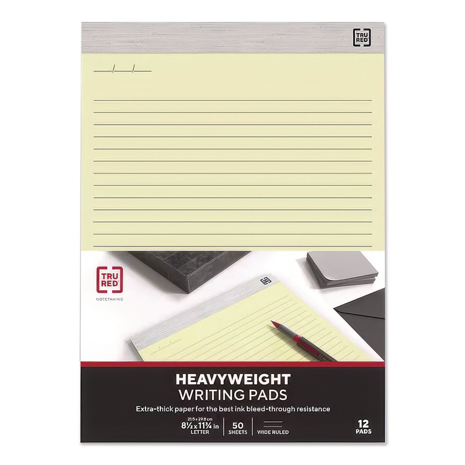 Notepads, Wide/Legal Rule, 50 Canary-Yellow 8.5 x 11.75 Sheets, 12/Pack