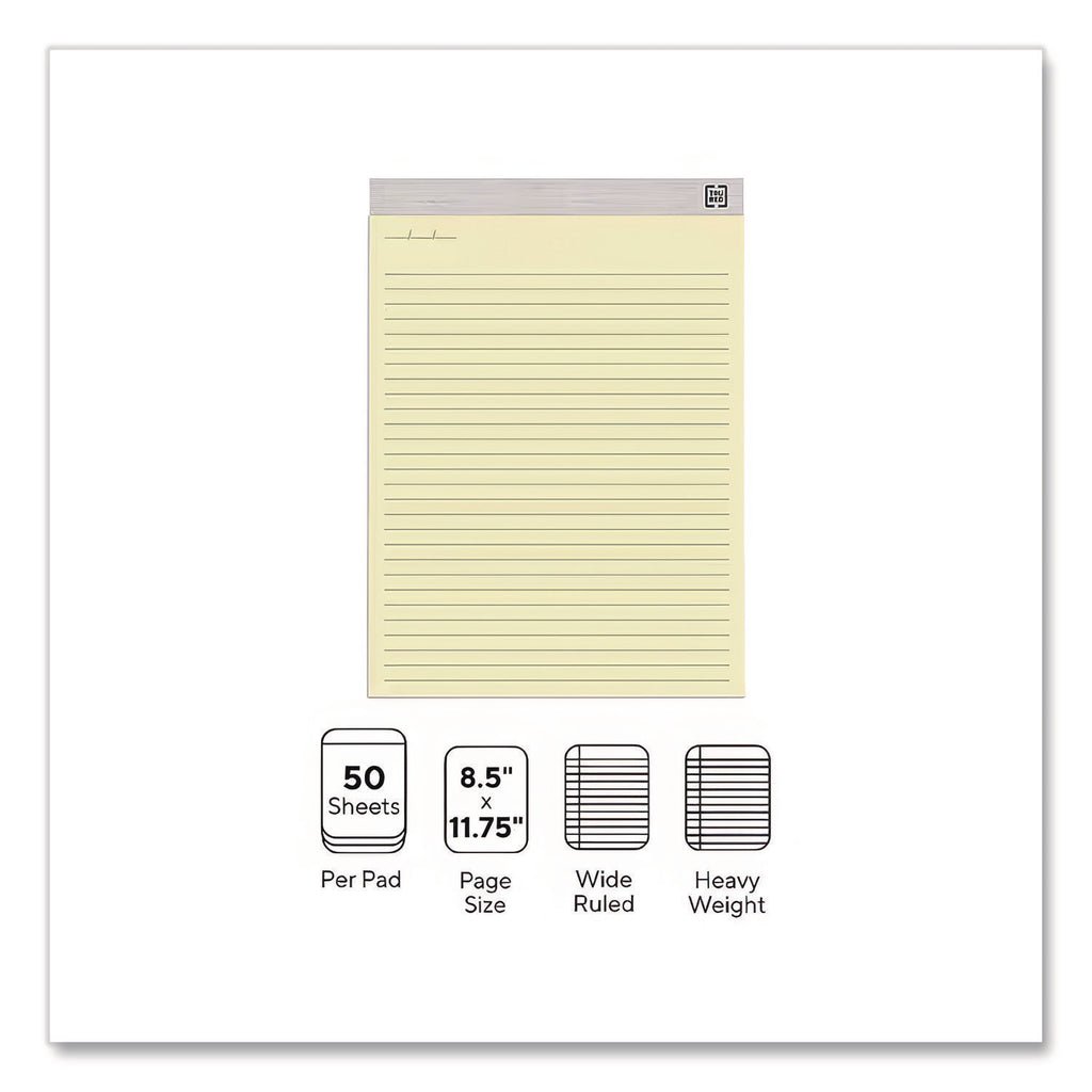 Notepads, Wide/Legal Rule, 50 Canary-Yellow 8.5 x 11.75 Sheets, 12/Pack