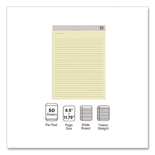 Notepads, Wide/Legal Rule, 50 Canary-Yellow 8.5 x 11.75 Sheets, 12/Pack