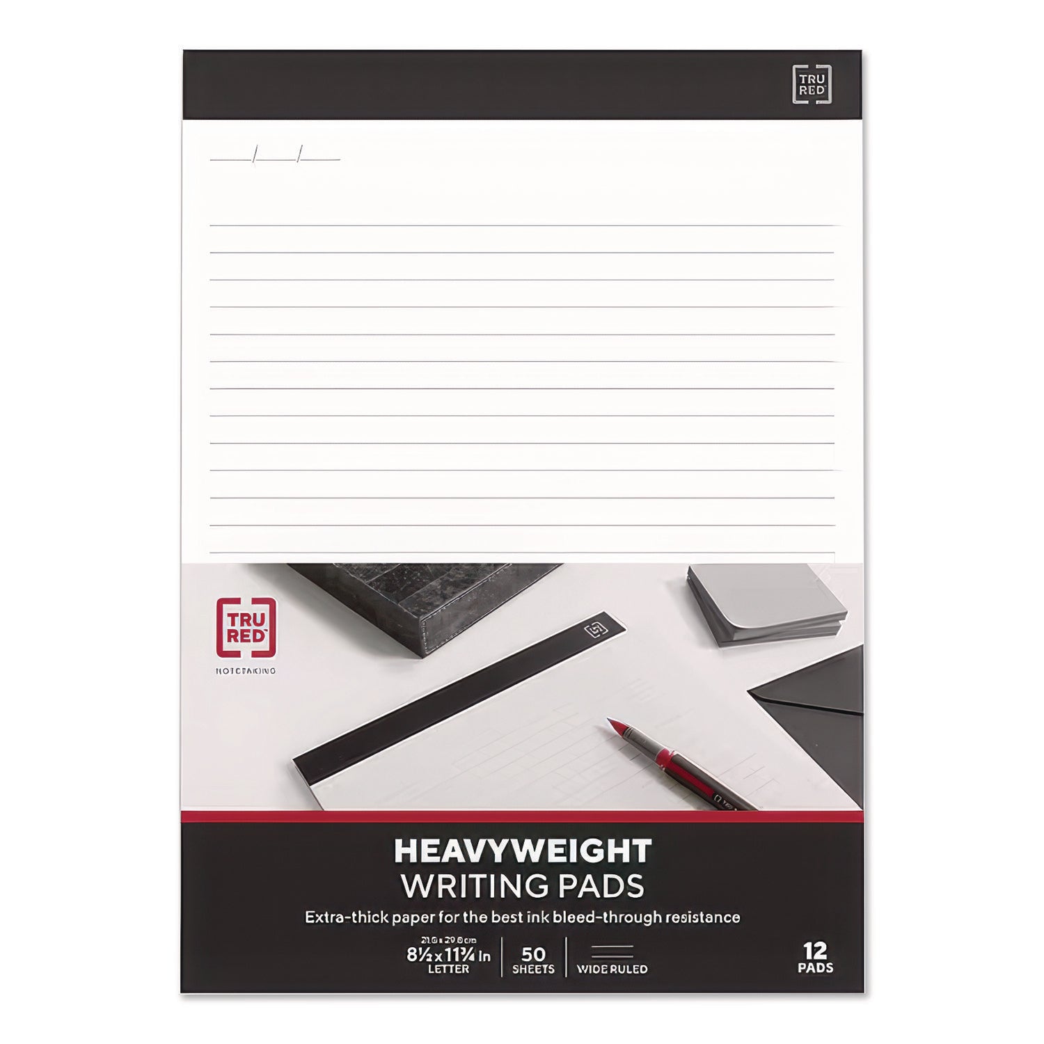Notepads, Wide/Legal Rule, 50 White 8.5 x 11.75 Sheets, 12/Pack
