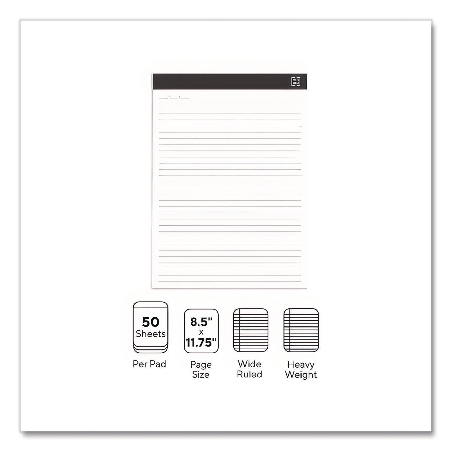 Notepads, Wide/Legal Rule, 50 White 8.5 x 11.75 Sheets, 12/Pack