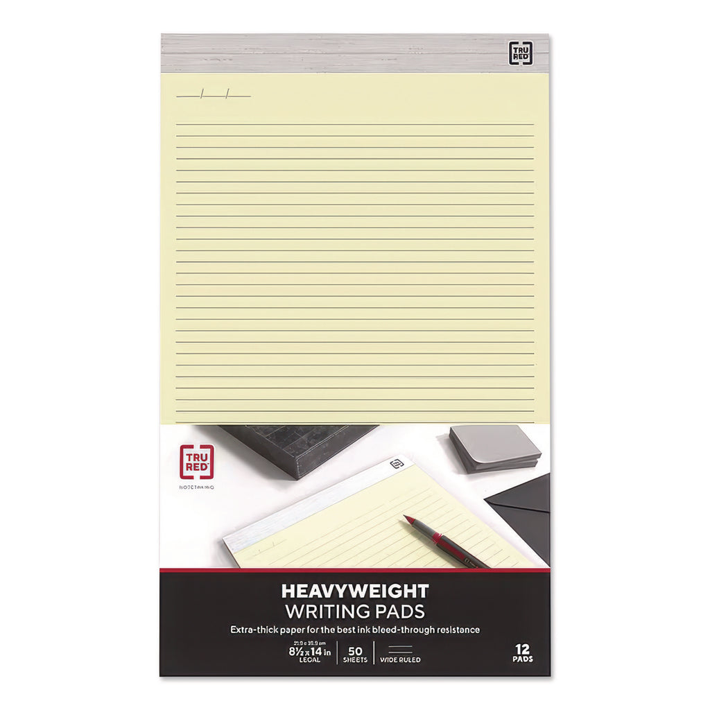 Notepads, Wide/Legal Rule, 50 Canary-Yellow 8.5 x 14 Sheets, 12/Pack