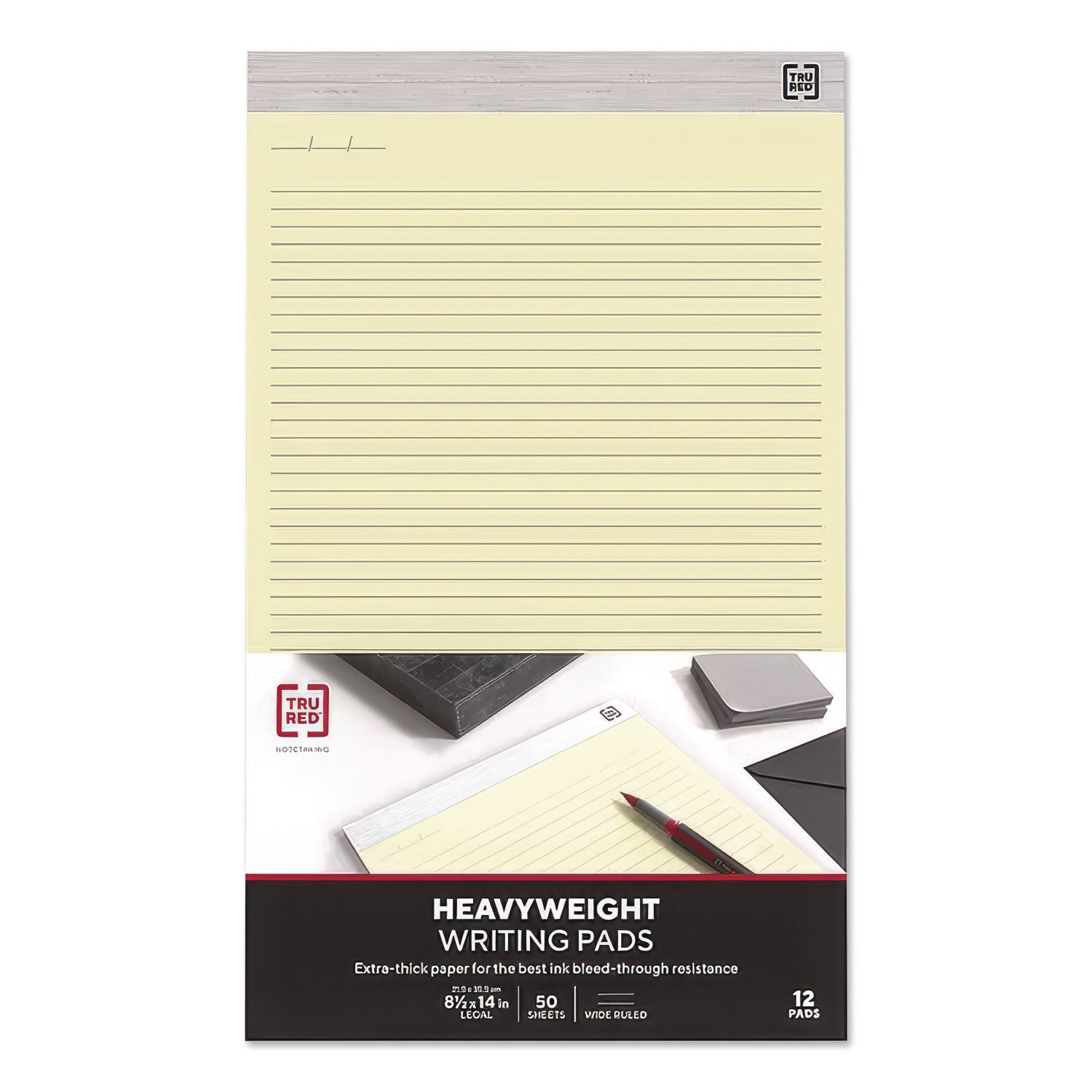 Notepads, Wide/Legal Rule, 50 Canary-Yellow 8.5 x 14 Sheets, 12/Pack