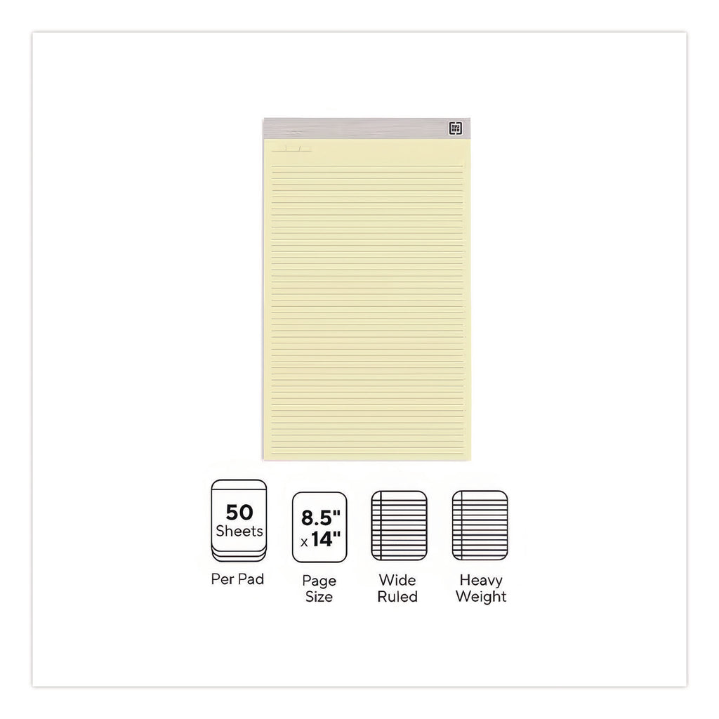 Notepads, Wide/Legal Rule, 50 Canary-Yellow 8.5 x 14 Sheets, 12/Pack