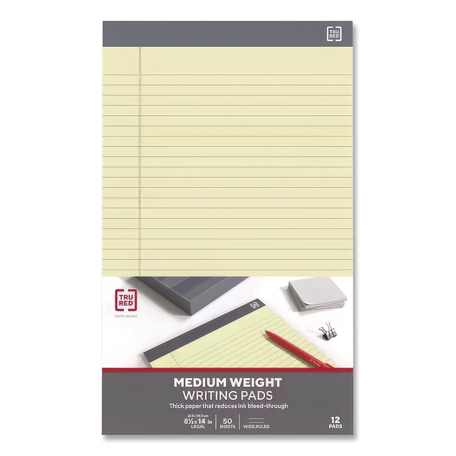 Notepads, Wide/Legal Rule, 50 Canary-Yellow 8.5 x 14 Sheets, 12/Pack