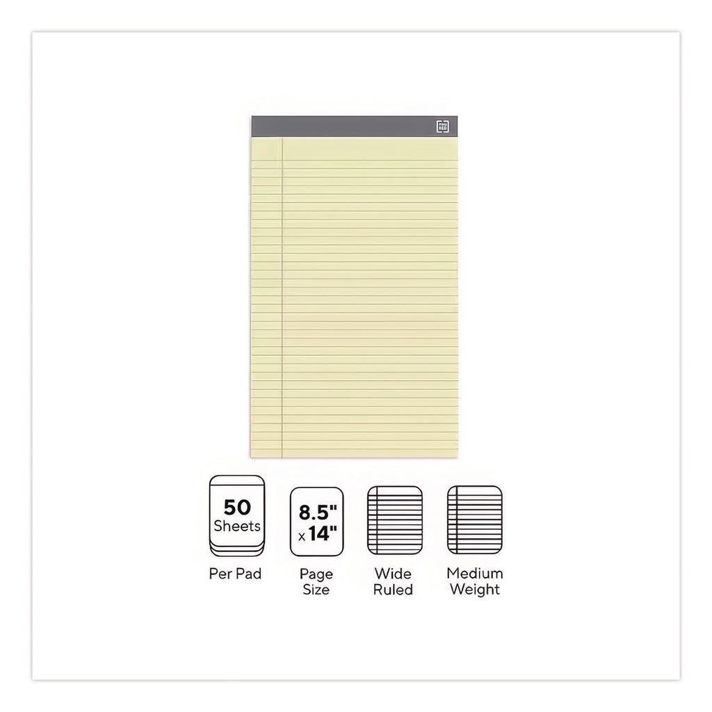 Notepads, Wide/Legal Rule, 50 Canary-Yellow 8.5 x 14 Sheets, 12/Pack