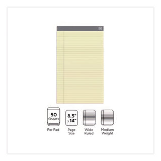 Notepads, Wide/Legal Rule, 50 Canary-Yellow 8.5 x 14 Sheets, 12/Pack