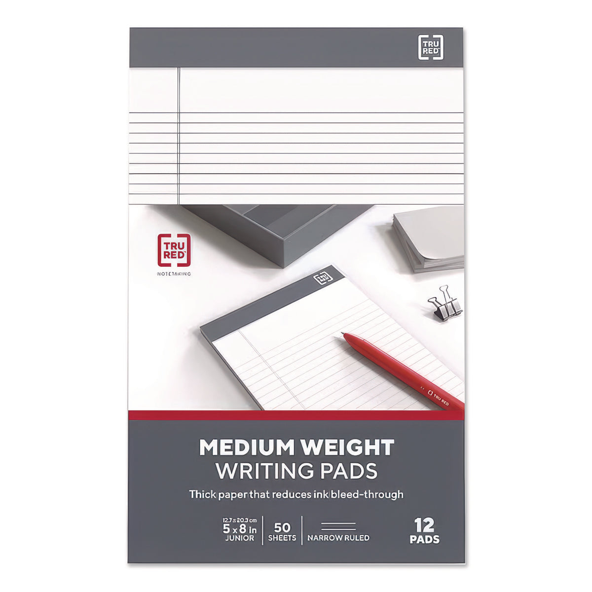 Notepads, Narrow Rule, 50 White 5 x 8 Sheets, 12/Pack