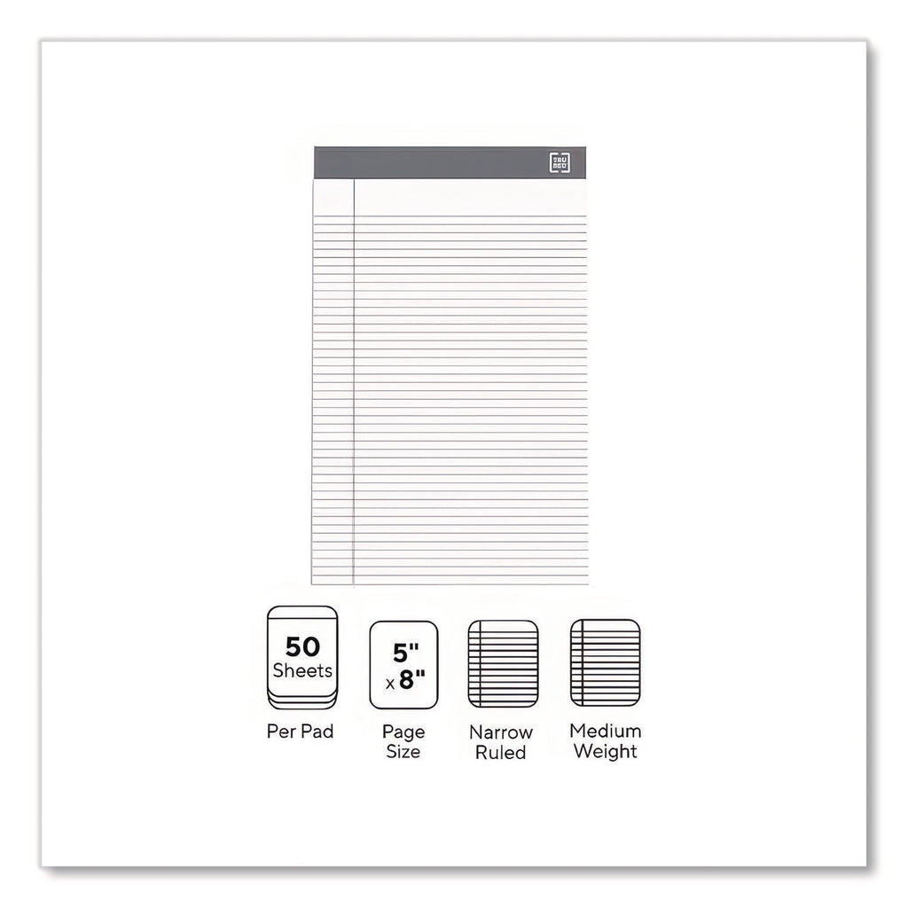 Notepads, Narrow Rule, 50 White 5 x 8 Sheets, 12/Pack