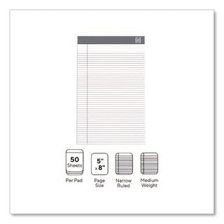 Notepads, Narrow Rule, 50 White 5 x 8 Sheets, 12/Pack