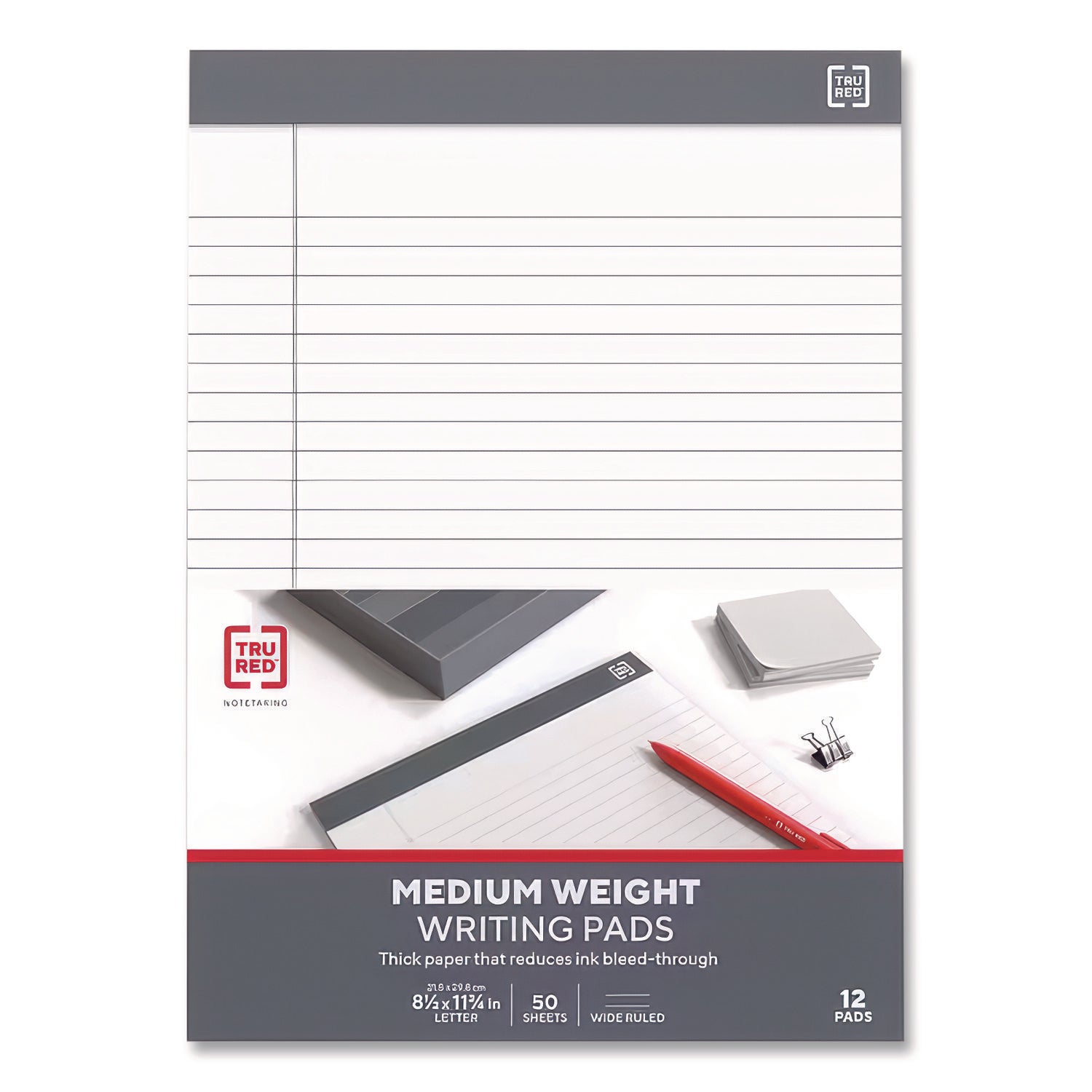 Notepads, Wide/Legal Rule, 50 White 8.5 x 11.75 Sheets, 12/Pack