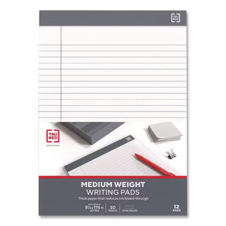 Notepads, Wide/Legal Rule, 50 White 8.5 x 11.75 Sheets, 12/Pack
