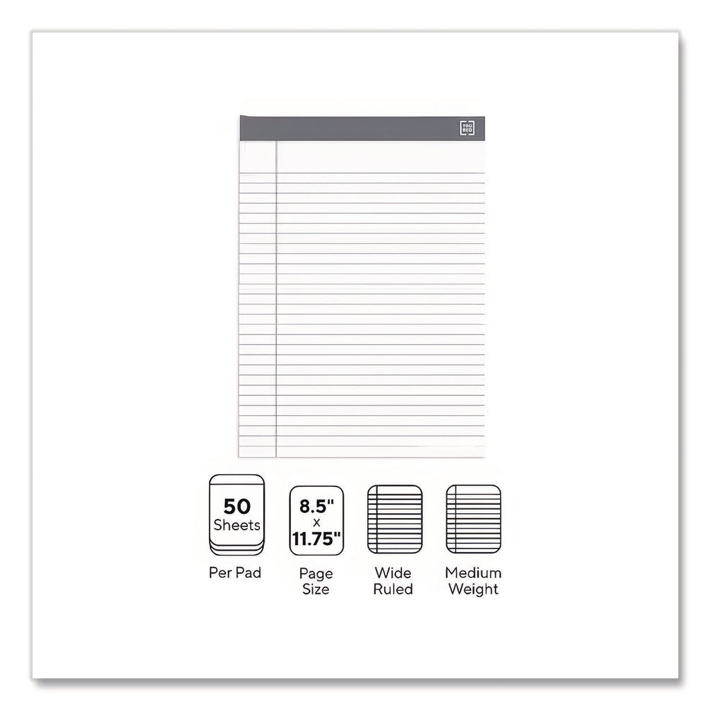 Notepads, Wide/Legal Rule, 50 White 8.5 x 11.75 Sheets, 12/Pack