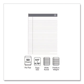 Notepads, Wide/Legal Rule, 50 White 8.5 x 11.75 Sheets, 12/Pack
