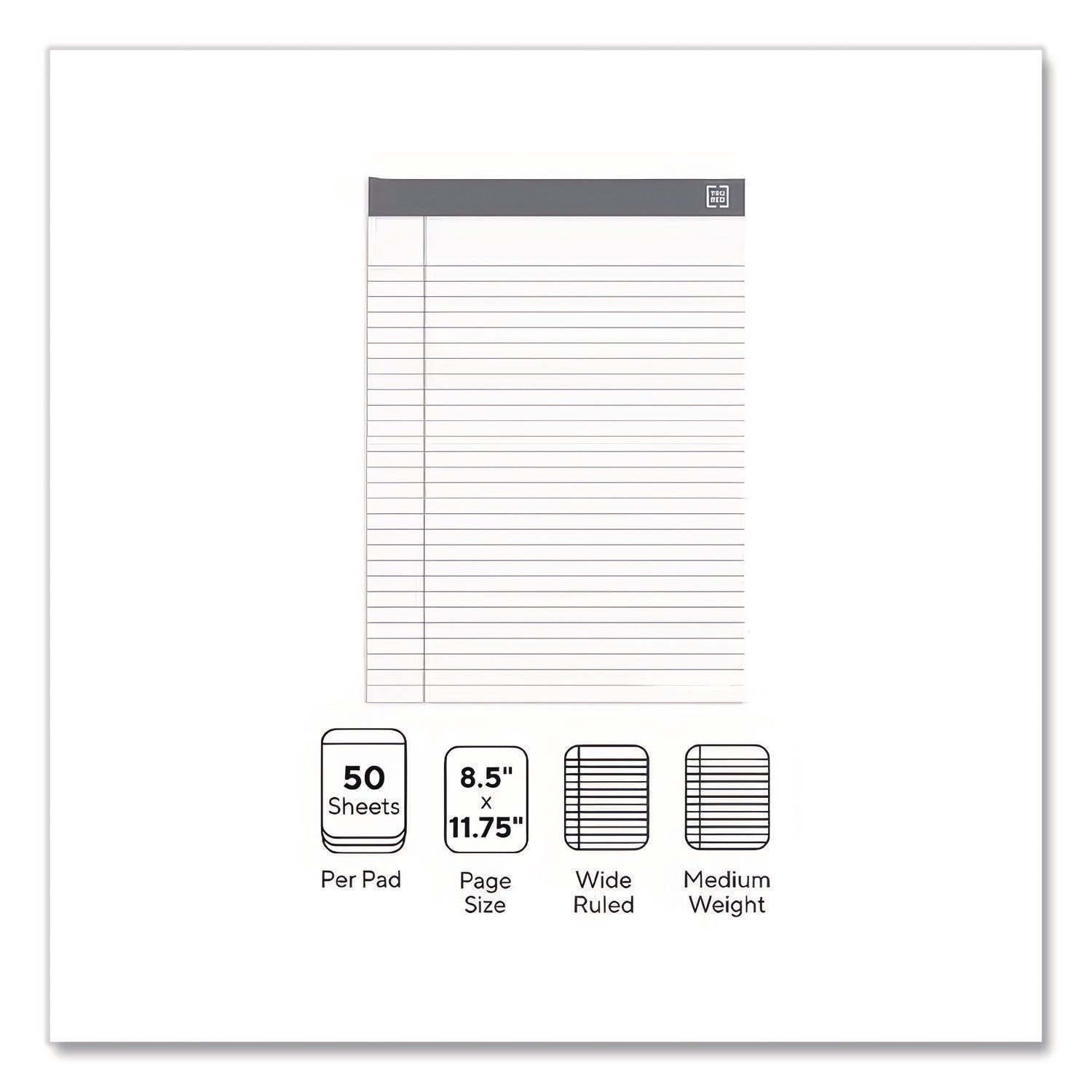 Notepads, Wide/Legal Rule, 50 White 8.5 x 11.75 Sheets, 12/Pack