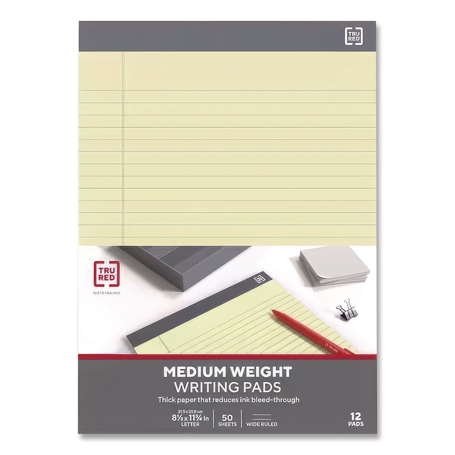 Notepads, Wide/Legal Rule, 50 Canary-Yellow 8.5 x 11.75 Sheets, 12/Pack