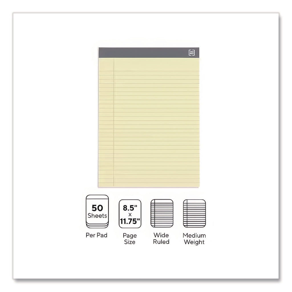 Notepads, Wide/Legal Rule, 50 Canary-Yellow 8.5 x 11.75 Sheets, 12/Pack