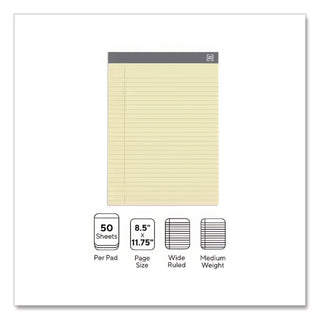 Notepads, Wide/Legal Rule, 50 Canary-Yellow 8.5 x 11.75 Sheets, 12/Pack