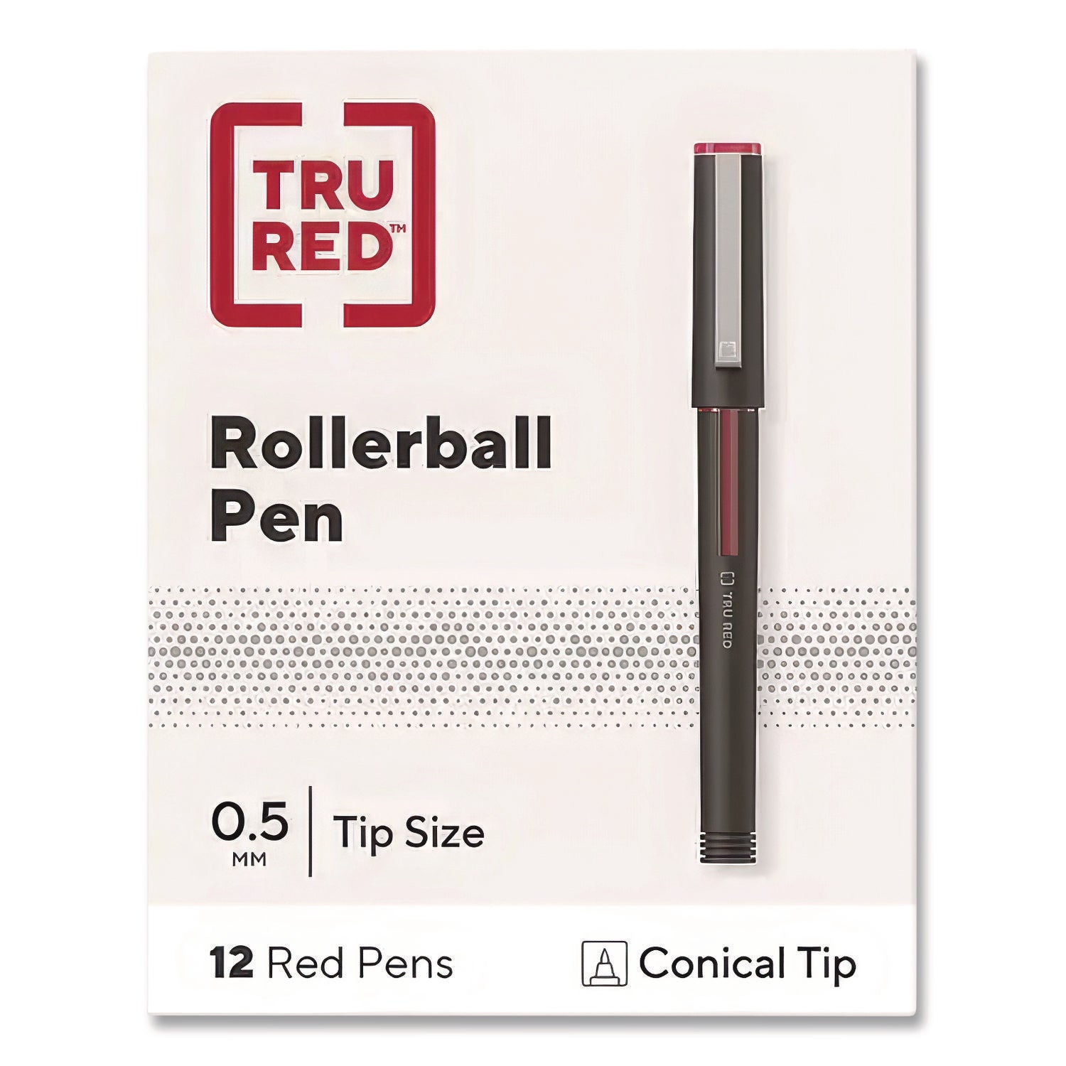 Roller Ball Pen, Stick, Fine 0.5 mm, Red Ink, Black/Red/Clear Barrel, Dozen