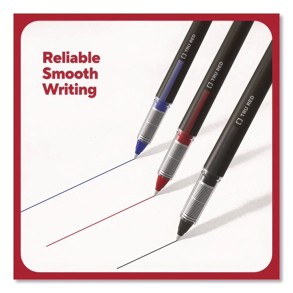 Roller Ball Pen, Stick, Fine 0.5 mm, Red Ink, Black/Red/Clear Barrel, Dozen