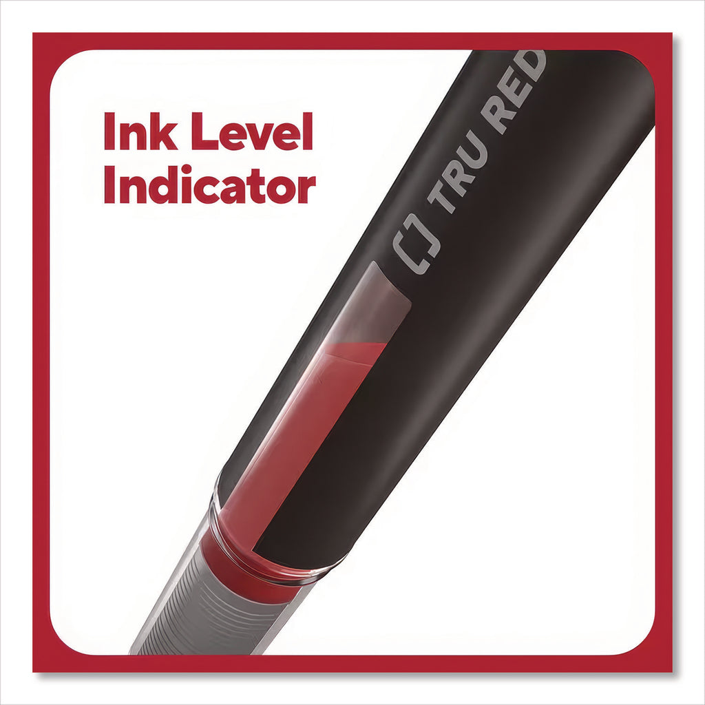 Roller Ball Pen, Stick, Fine 0.5 mm, Red Ink, Black/Red/Clear Barrel, Dozen