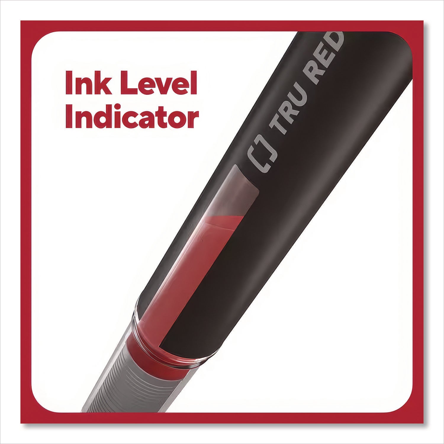 Roller Ball Pen, Stick, Fine 0.5 mm, Red Ink, Black/Red/Clear Barrel, Dozen