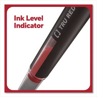 Roller Ball Pen, Stick, Fine 0.5 mm, Red Ink, Black/Red/Clear Barrel, Dozen