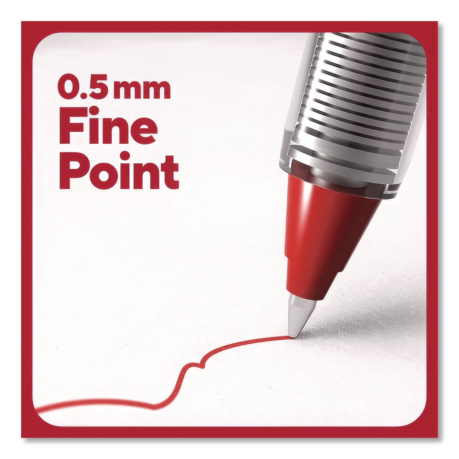 Roller Ball Pen, Stick, Fine 0.5 mm, Red Ink, Black/Red/Clear Barrel, Dozen
