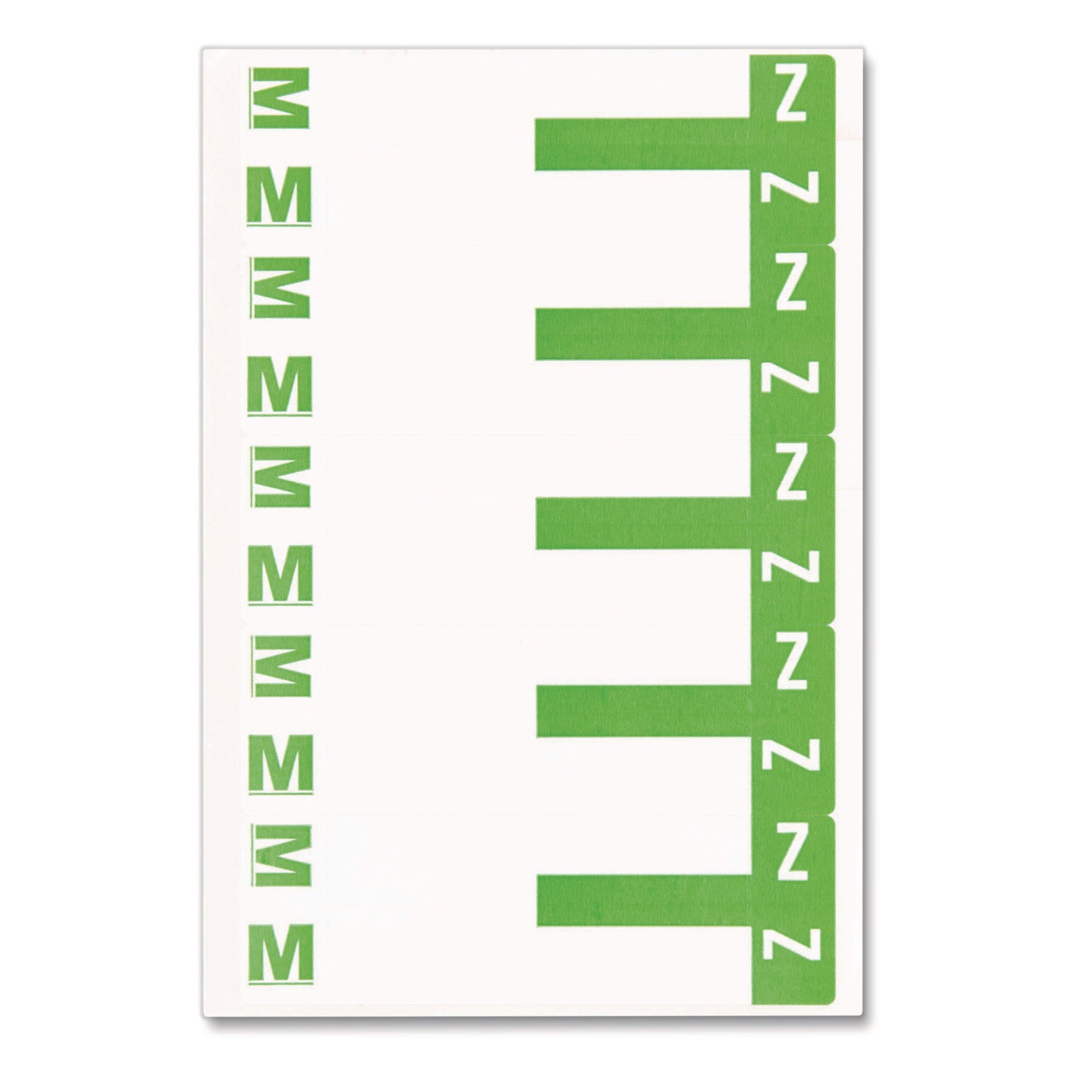 AlphaZ Color-Coded First Letter Combo Alpha Labels, M/Z, 1.16 x 3.63, Light Green/White, 5/Sheet, 20 Sheets/Pack