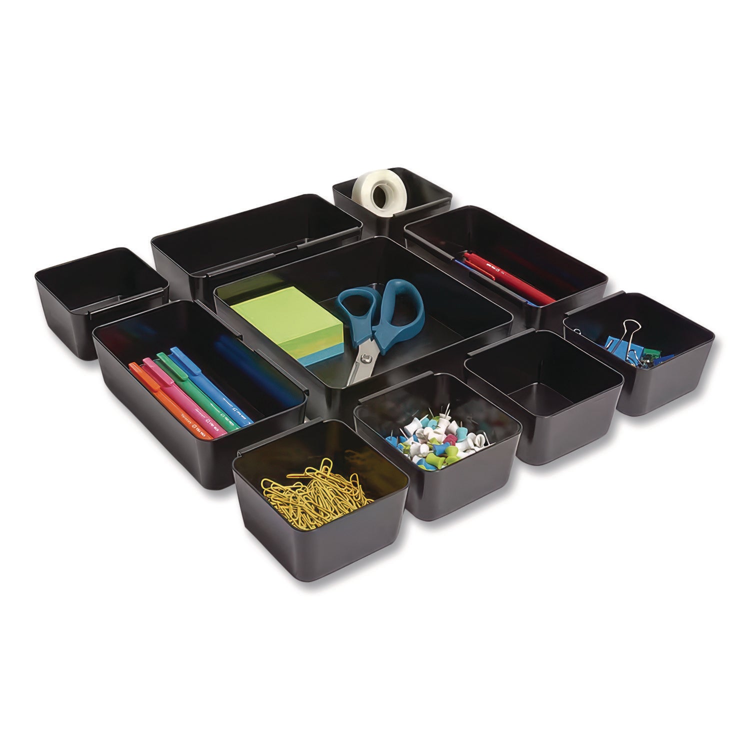 Ten-Compartment Plastic Drawer Organizer, 7.83 x 8.19 x 5.35, Black