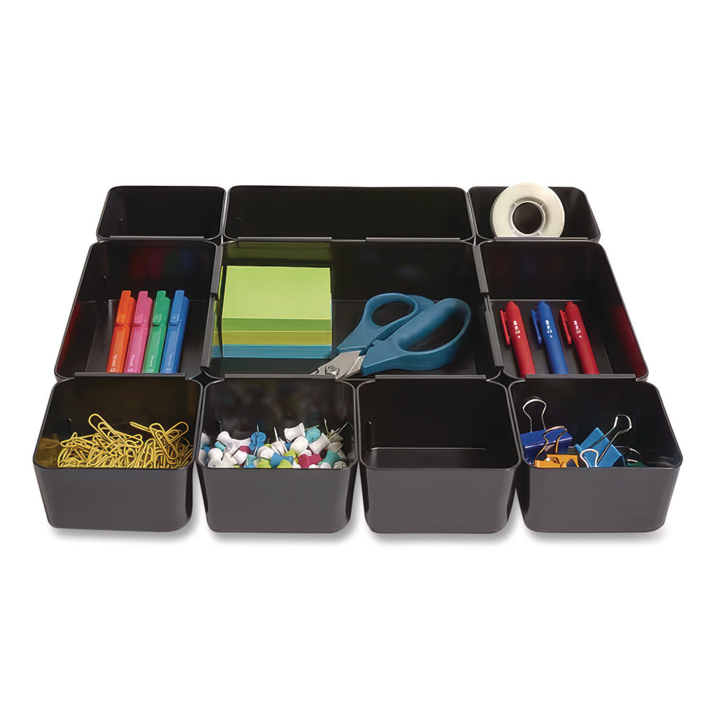 Ten-Compartment Plastic Drawer Organizer, 7.83 x 8.19 x 5.35, Black