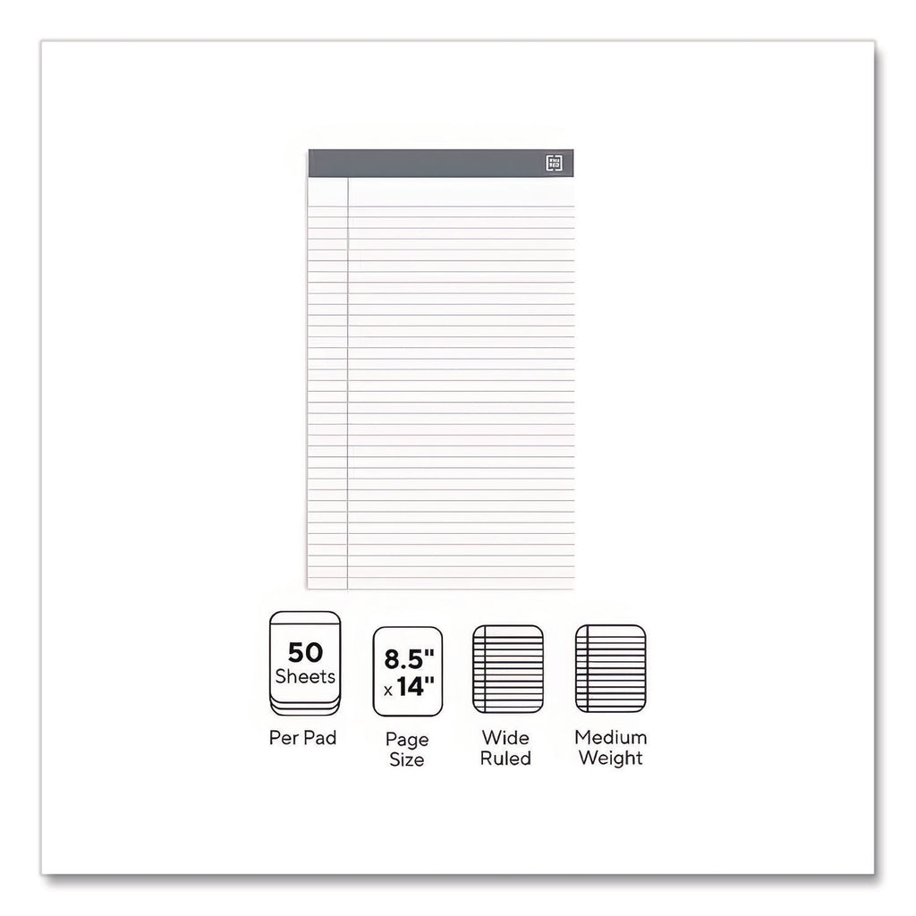 Notepads, Wide/Legal Rule, 50 White 8.5 x 14 Sheets, 12/Pack